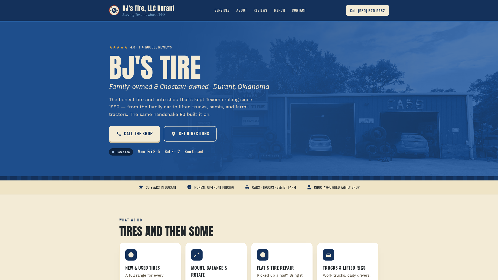 Screenshot of the BJ's Tire website