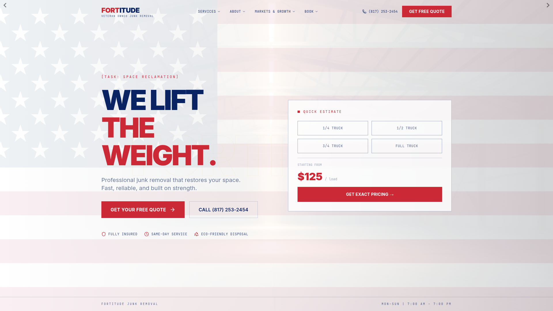 Screenshot of the Fortitude Junk Removal & Hauling website